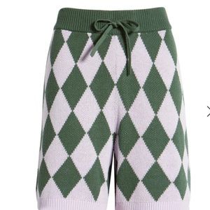 BE PROUD BY BP. GENDER INCLUSIVE PRIDE ARGYLE SWEATER SHORTS IN GREEN- PURPLE
